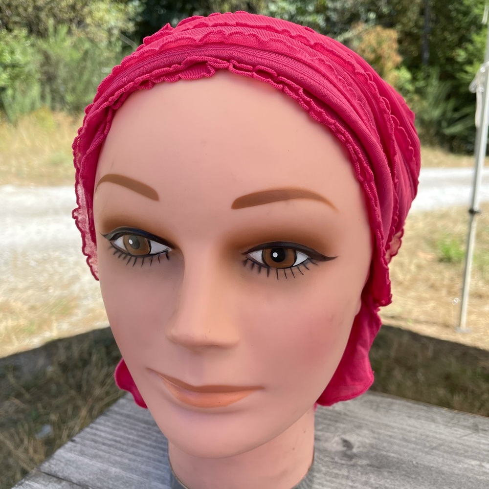 Bright Pink Ruffled Chemo Beanies cancer and alopecia cap beanie New